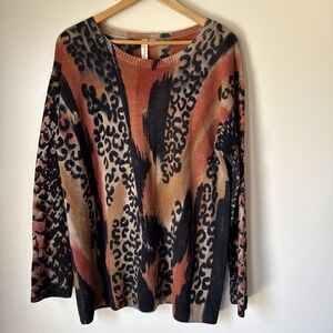 Yansi Fugel Top Womens Size L Extra Fine Merino Wool Animal Print Classy Elegant